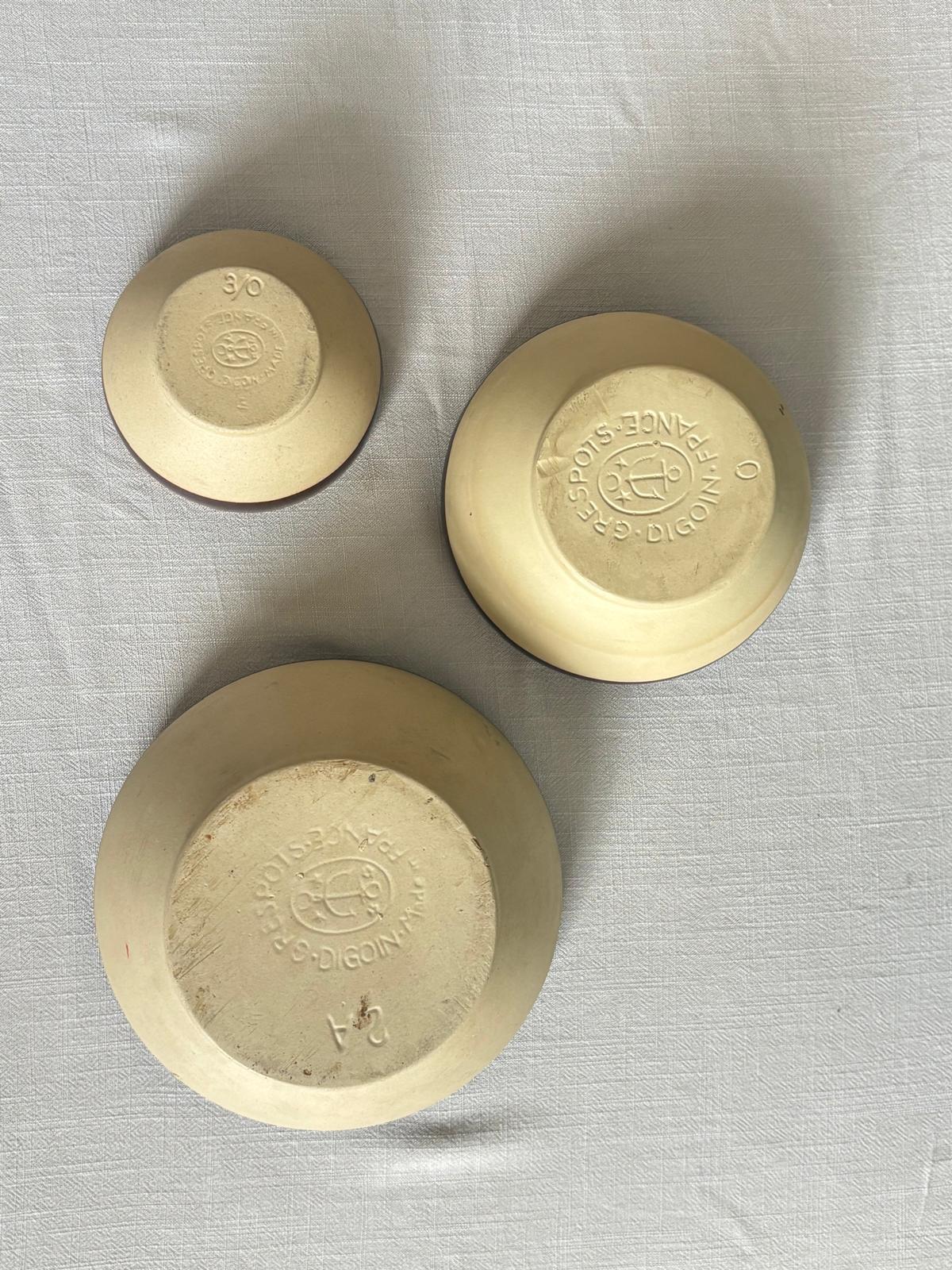 Vintage French Digoin Grespots Stoneware Nesting Bowls