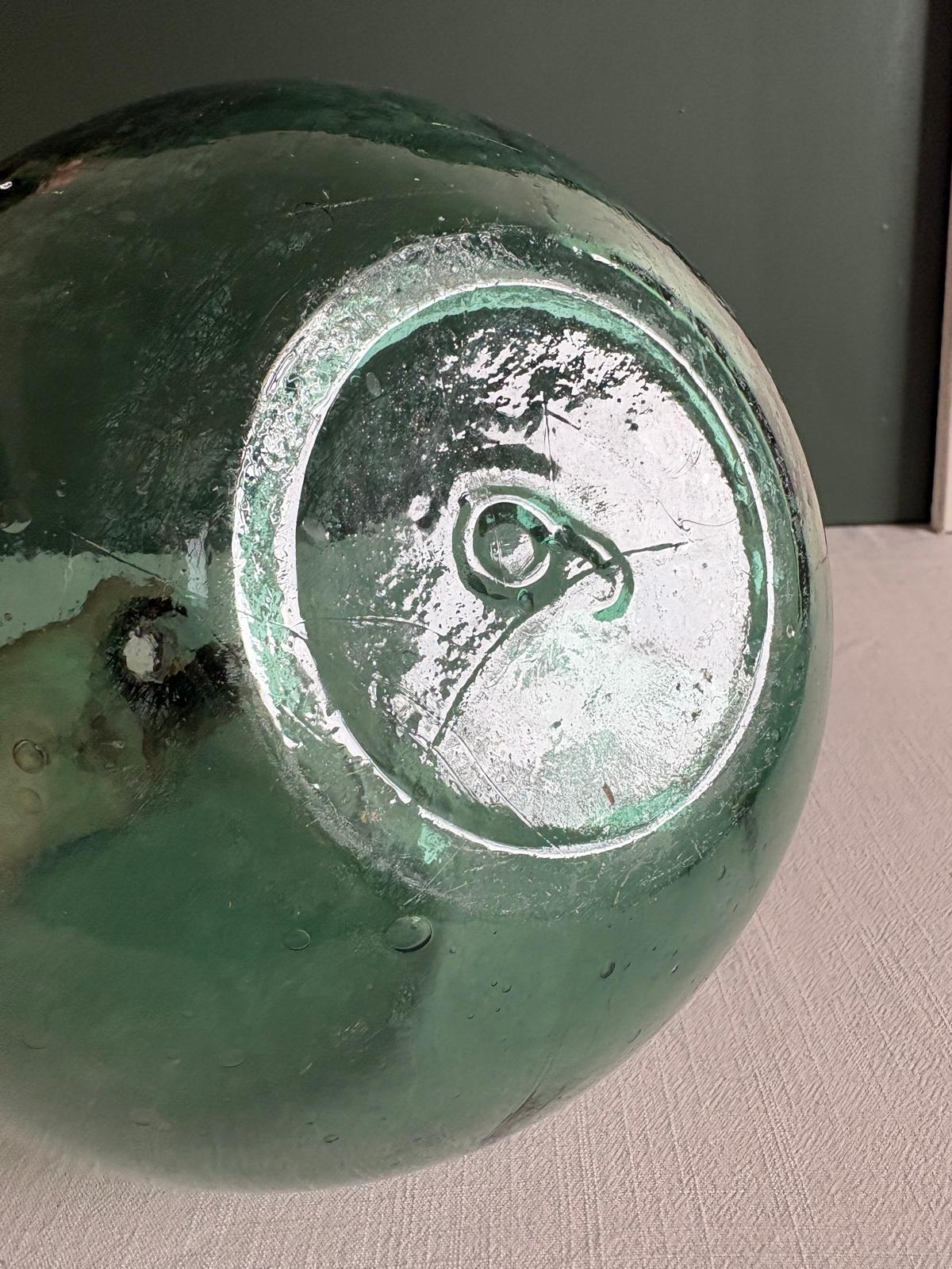 Vintage French Green Glass Demijohn Wine Bottle