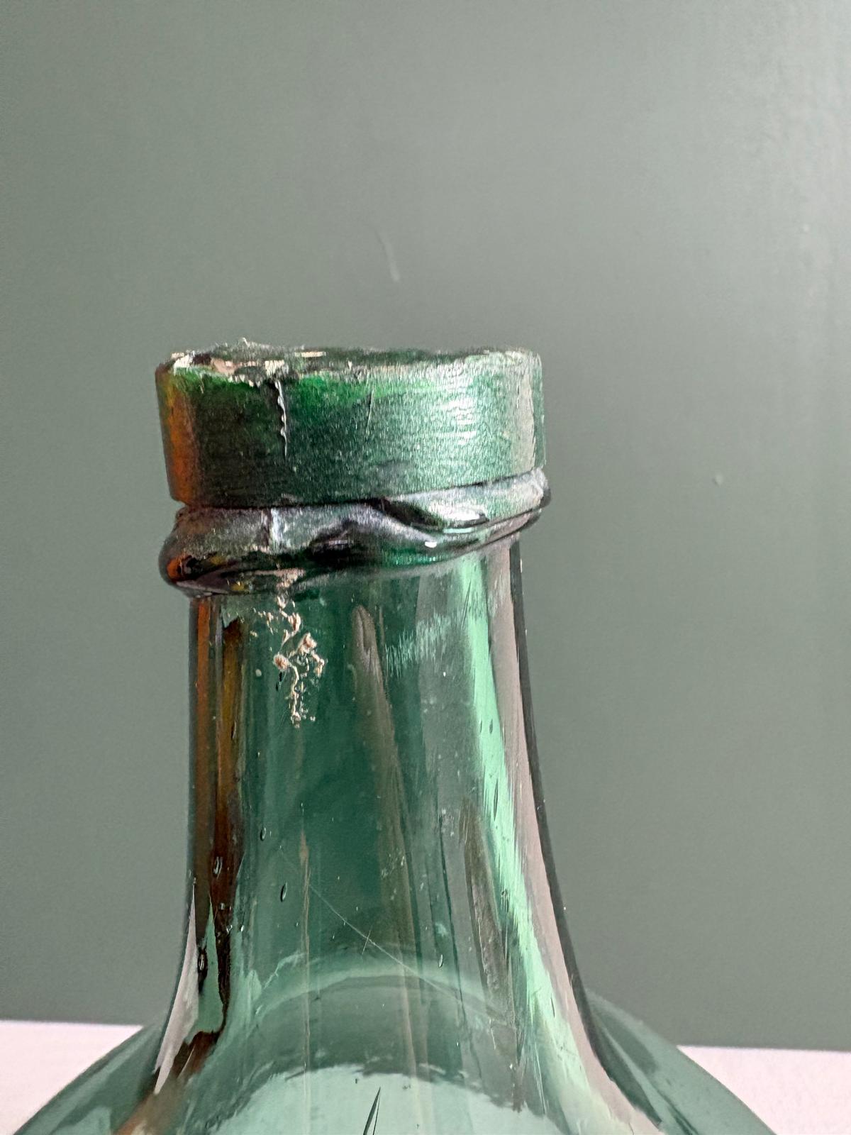Vintage French Green Glass Demijohn Wine Bottle