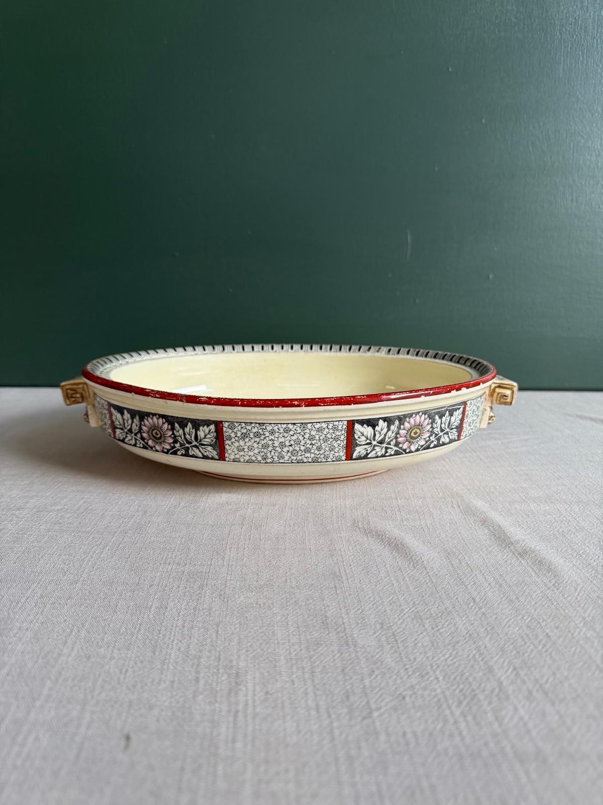 Antique Wedgwood A2031 Oval Serving Dish, Aesthetic Movement Floral Transferware c.1880