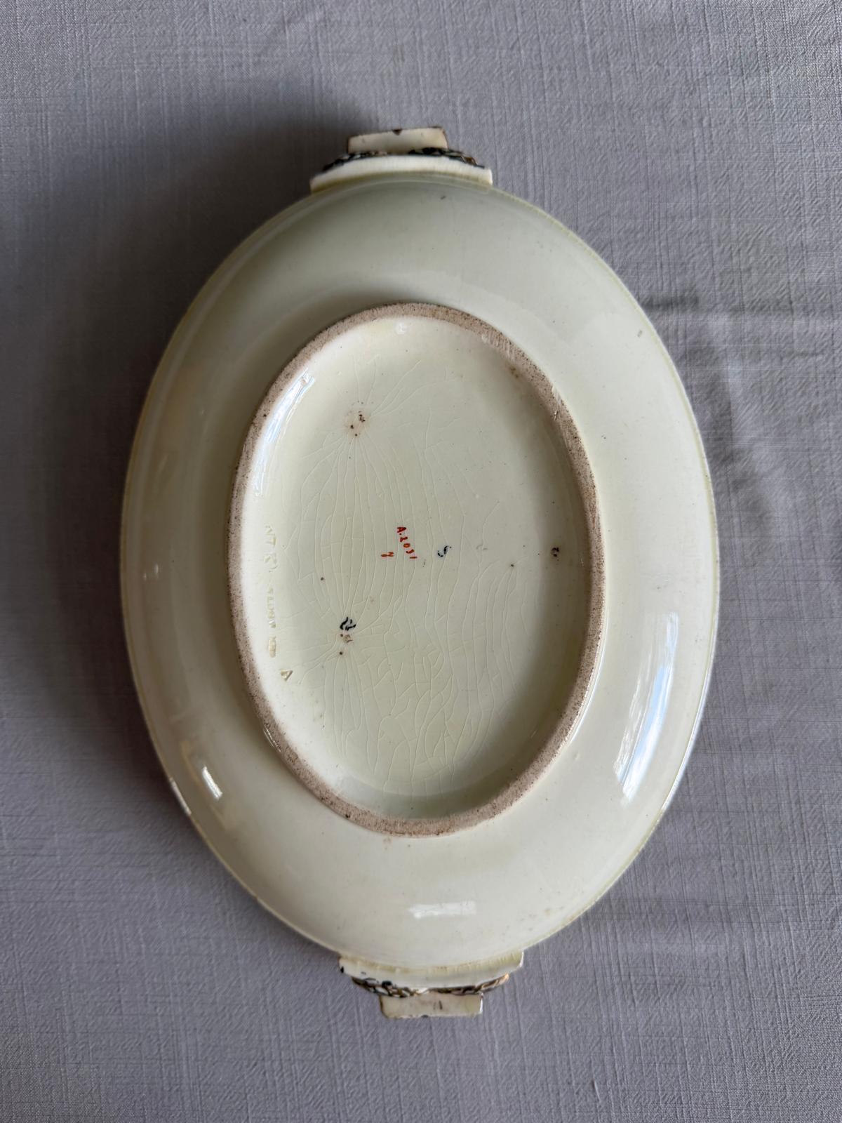 Antique Wedgwood A2031 Oval Serving Dish, Aesthetic Movement Floral Transferware c.1880