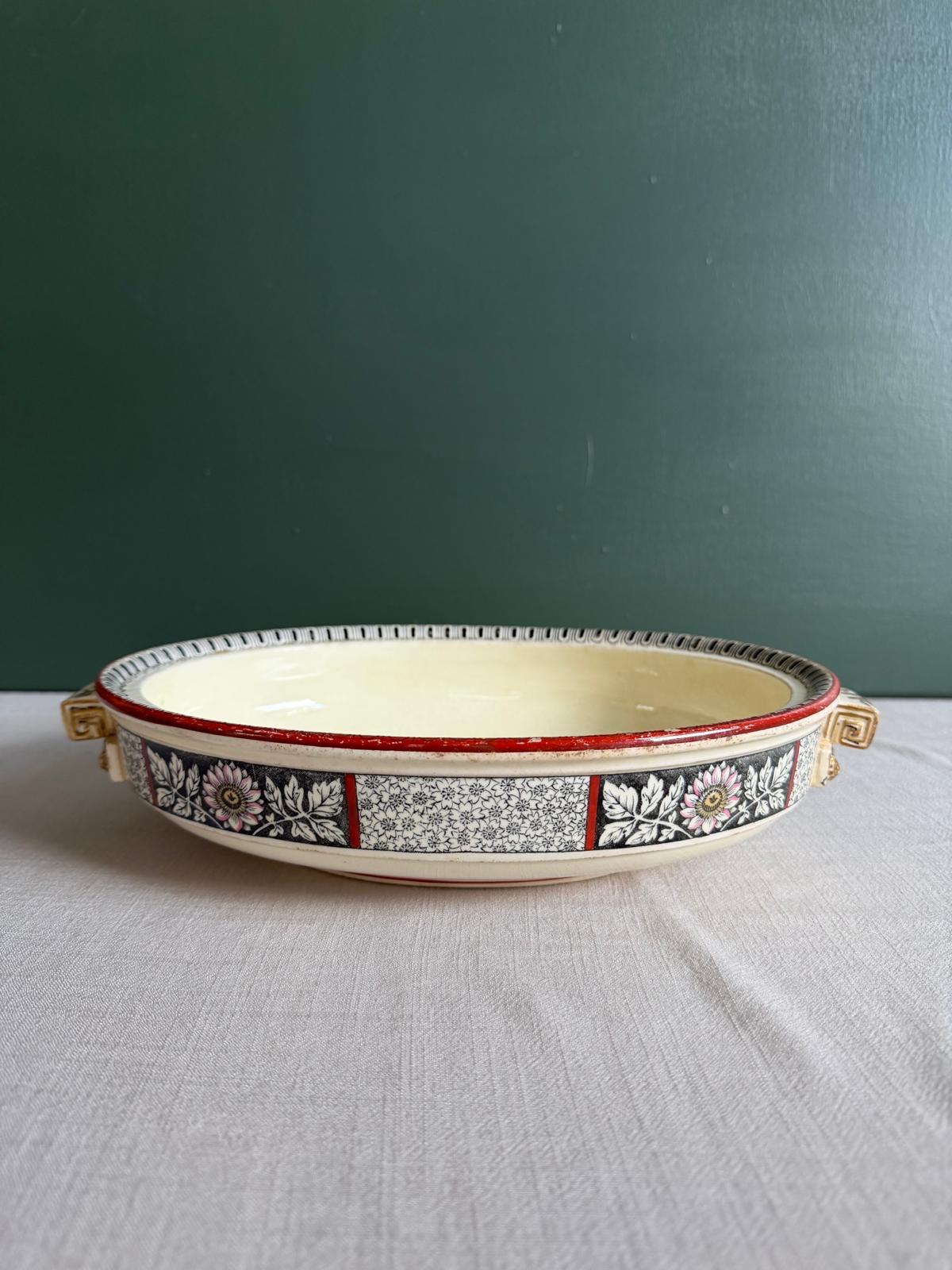 Antique Wedgwood A2031 Oval Serving Dish, Aesthetic Movement Floral Transferware c.1880