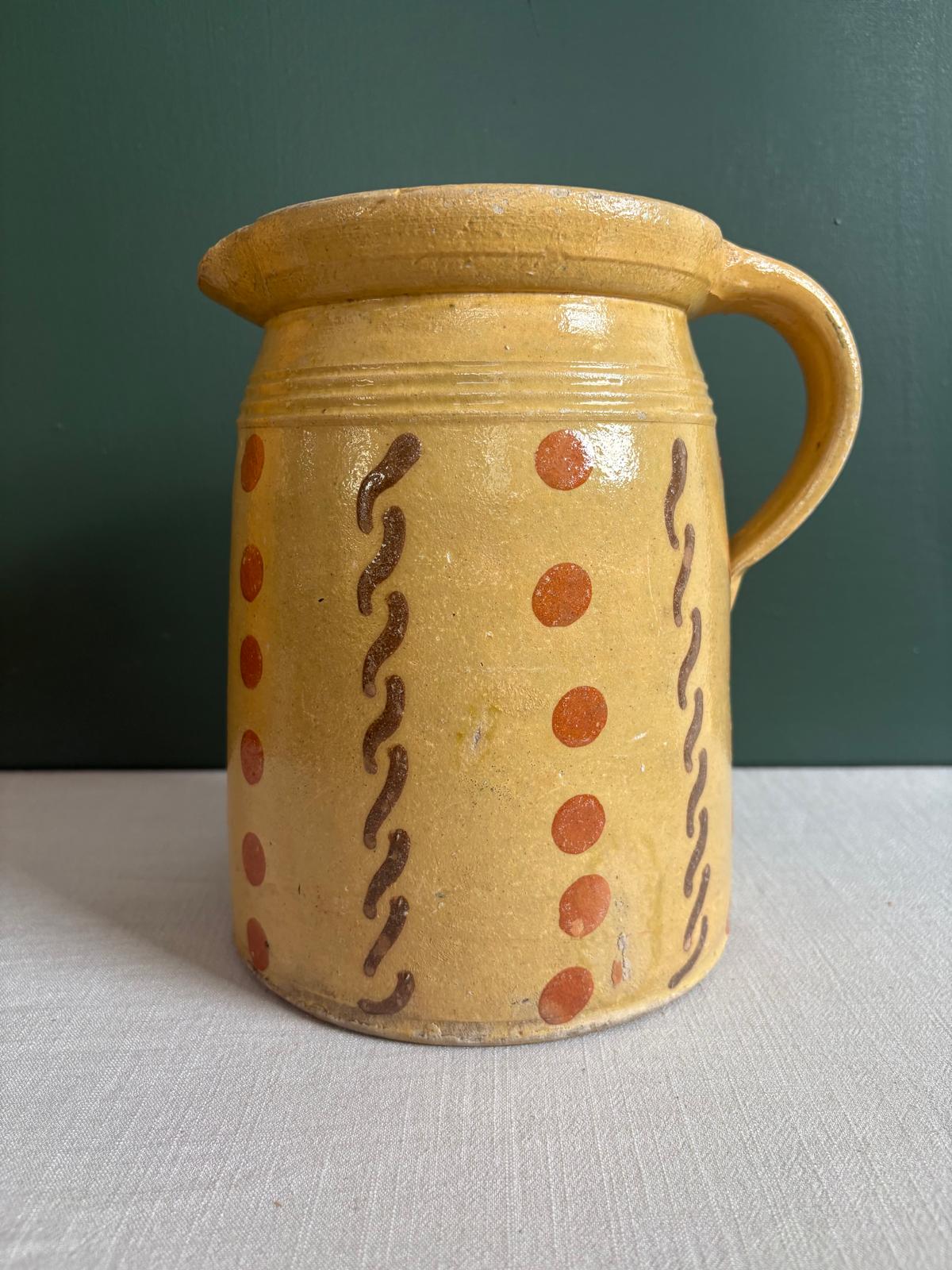 Antique French Savoyard Jaspé Pottery Pitcher