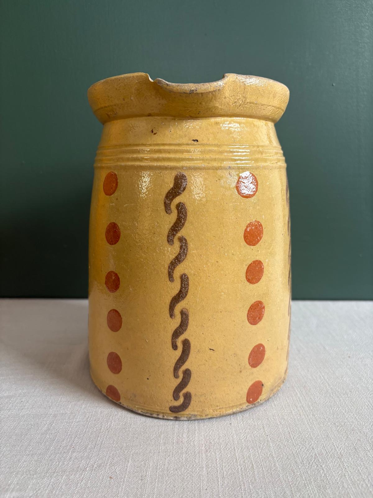 Antique French Savoyard Jaspé Pottery Pitcher