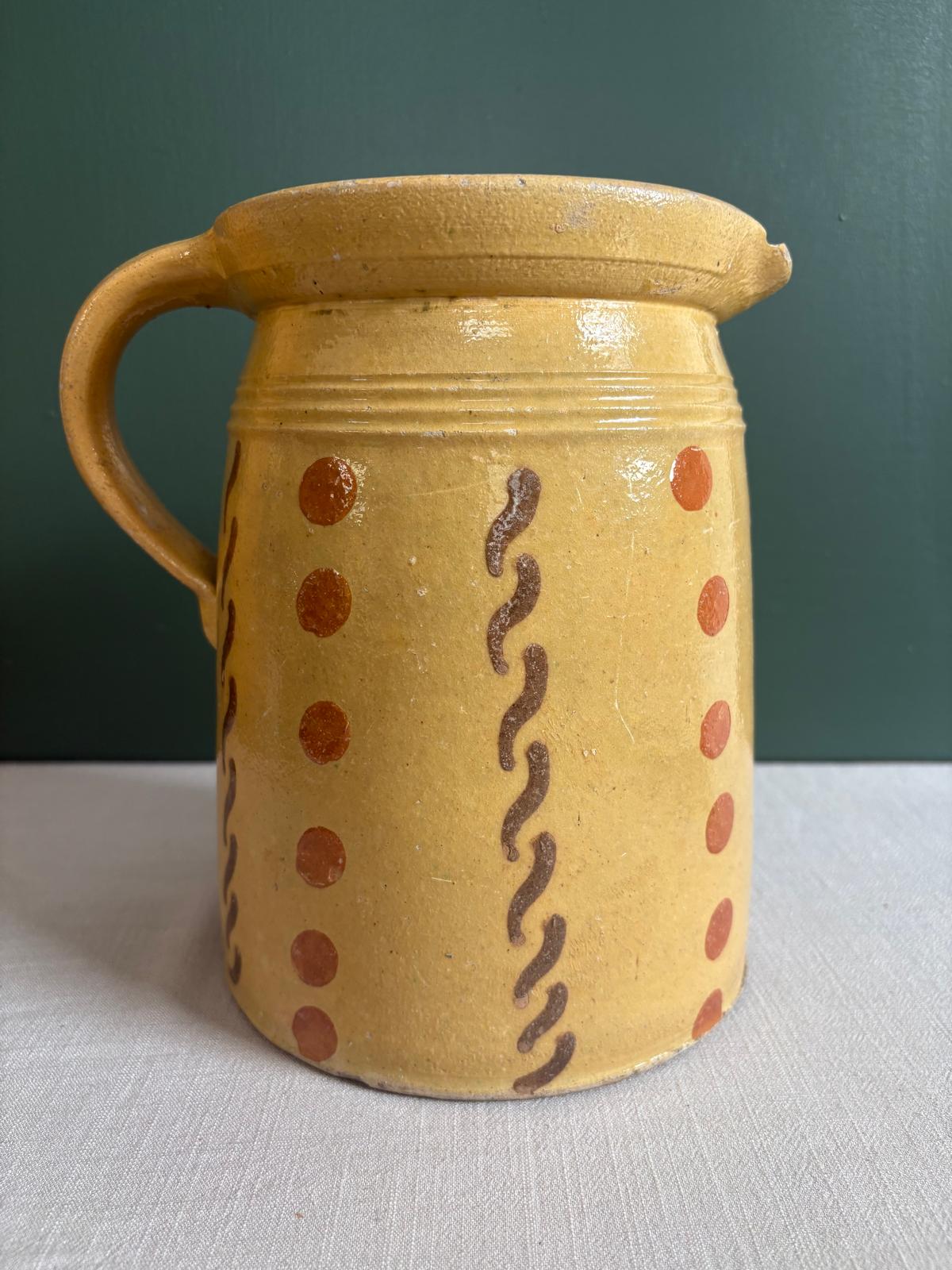 Antique French Savoyard Jaspé Pottery Pitcher