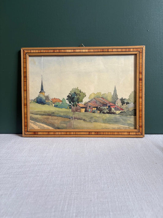 Vintage 1945 Swiss Watercolor Painting - Collector & Curator