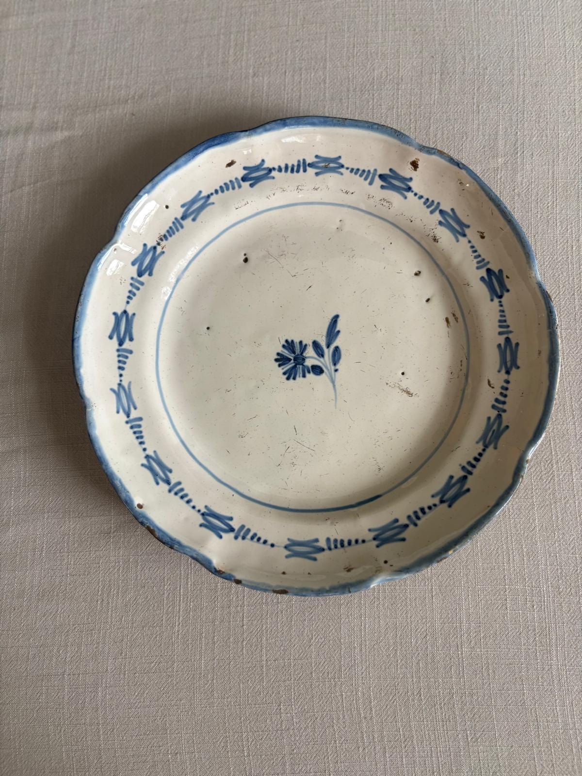 Antique French Blue & White Faience Plate
