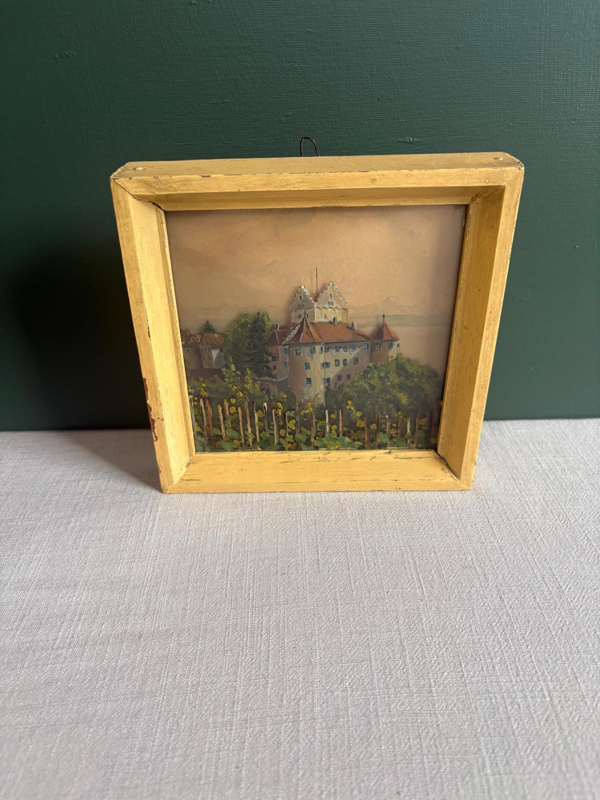 Vintage German Meersburg Bodensee Layered Glass Painting, 3D Castle & Vineyard Landscape