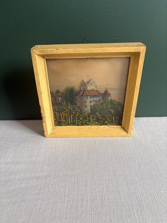 Vintage German Meersburg Bodensee Layered Glass Painting, 3D Castle & Vineyard Landscape - Collector & Curator