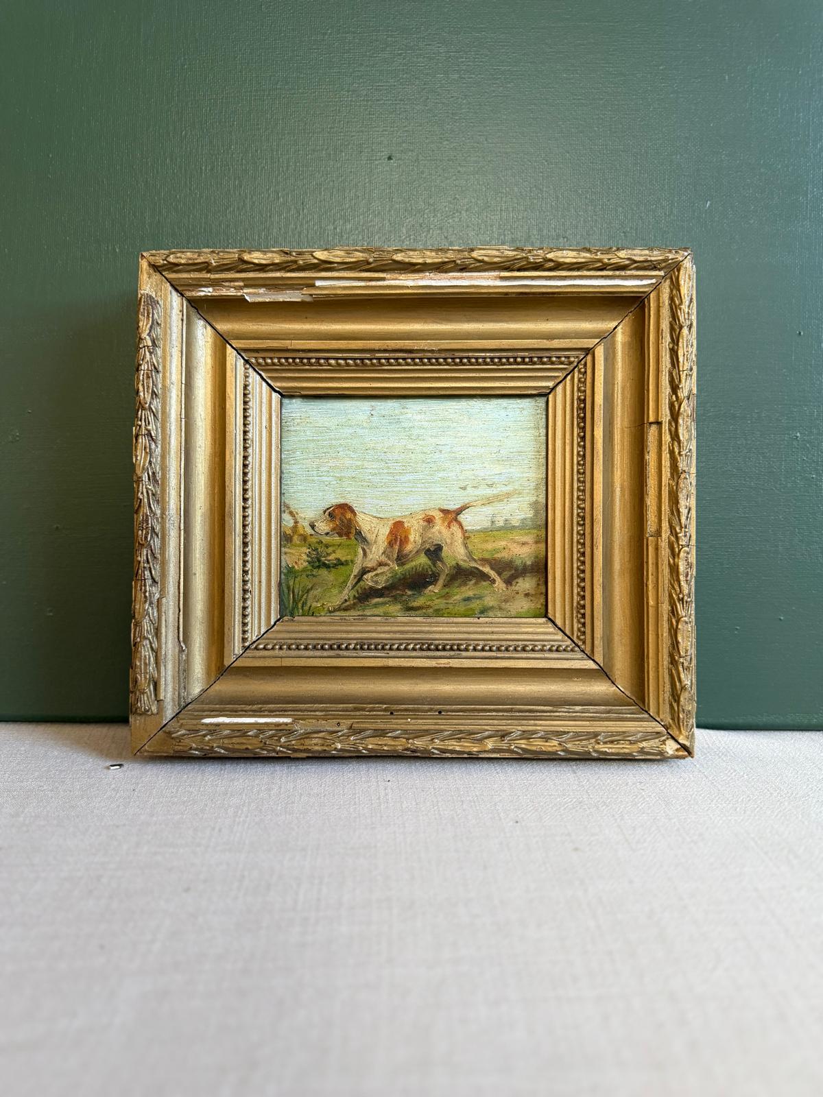 Antique Sporting Oil Painting of Dog