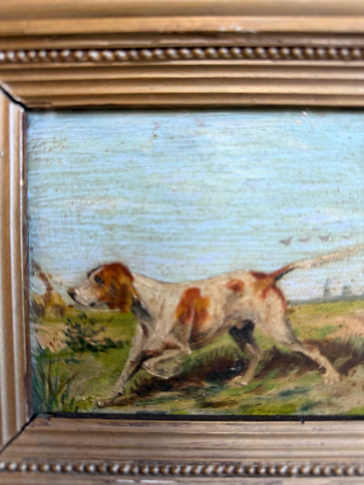 Antique Sporting Oil Painting of Dog
