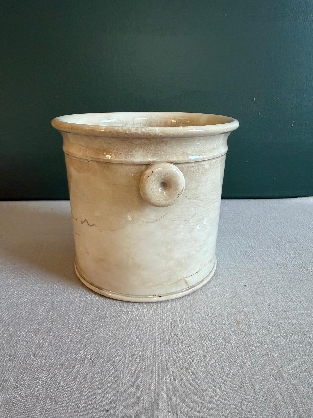 Antique French Sarreguemines “Sel” Salt Crock, c.1890 Cream Faience Pot