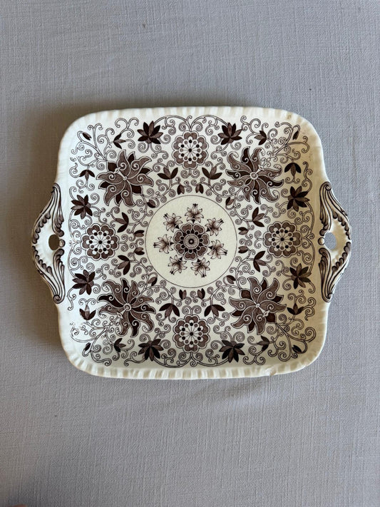 Vintage Mason’s Bow Bells Brown Transferware Handled Cake Plate - Collector & Curator