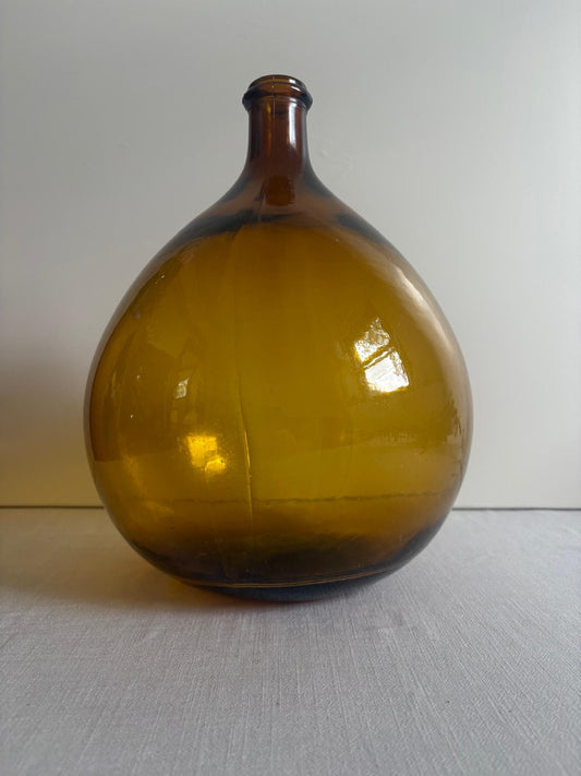 Vintage French Amber Glass Demijohn Bottle KK