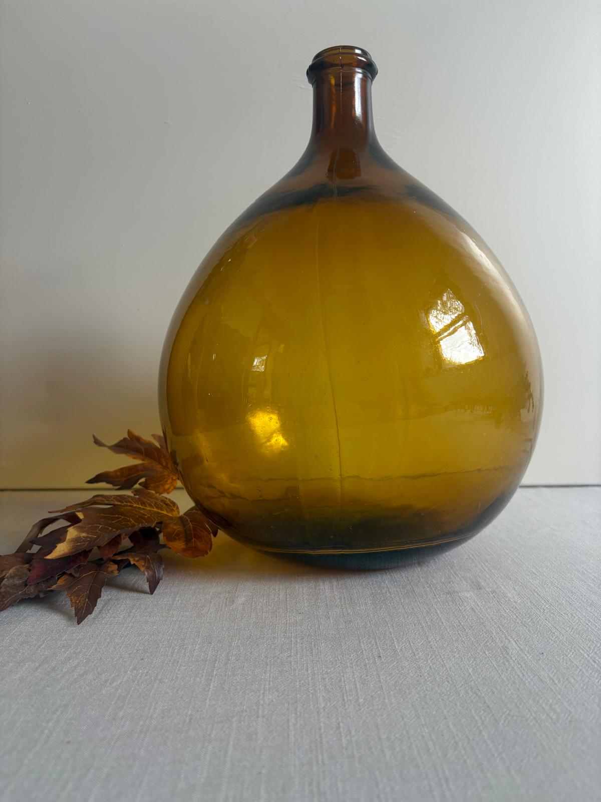 Vintage French Amber Glass Demijohn Bottle KK
