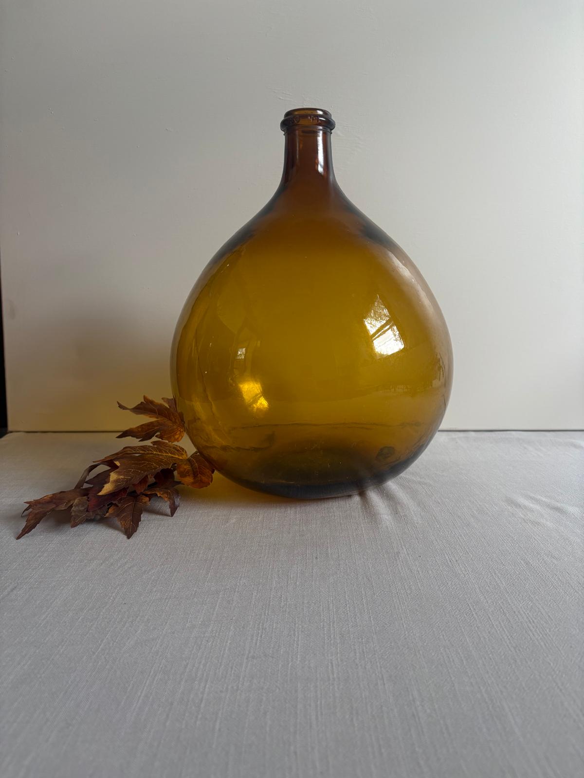 Vintage French Amber Glass Demijohn Bottle KK