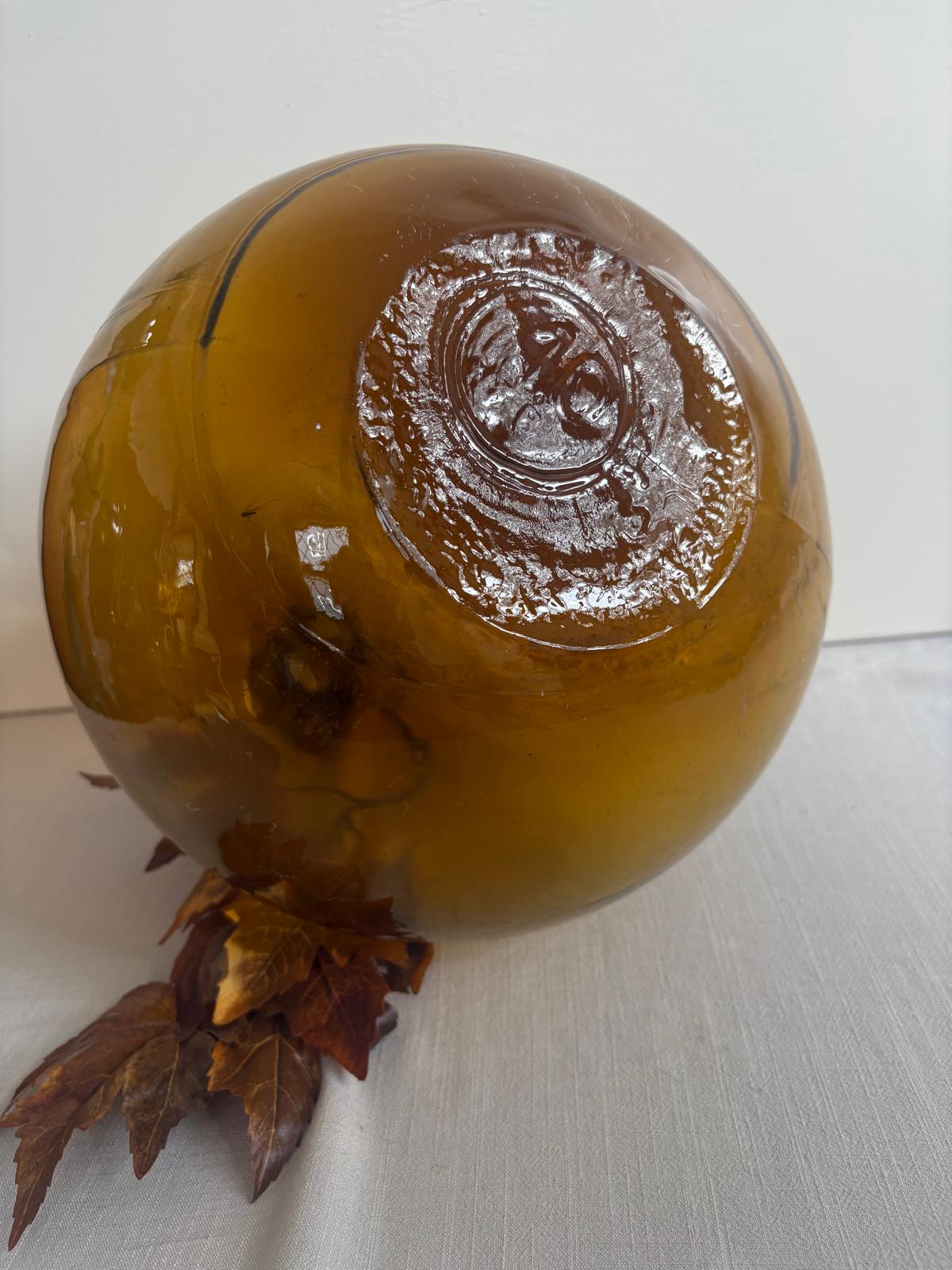 Vintage French Amber Glass Demijohn Bottle KK