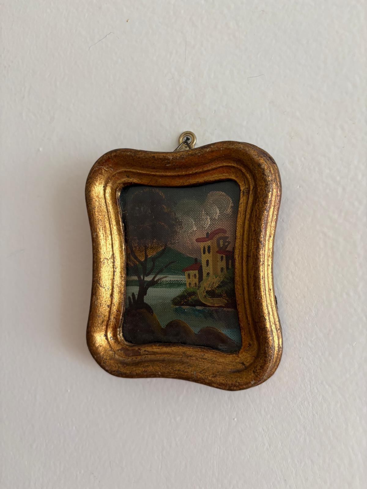 Vintage Italian Hand-Painted Miniature Landscape in Gilt Wood Frame - Collector & Curator