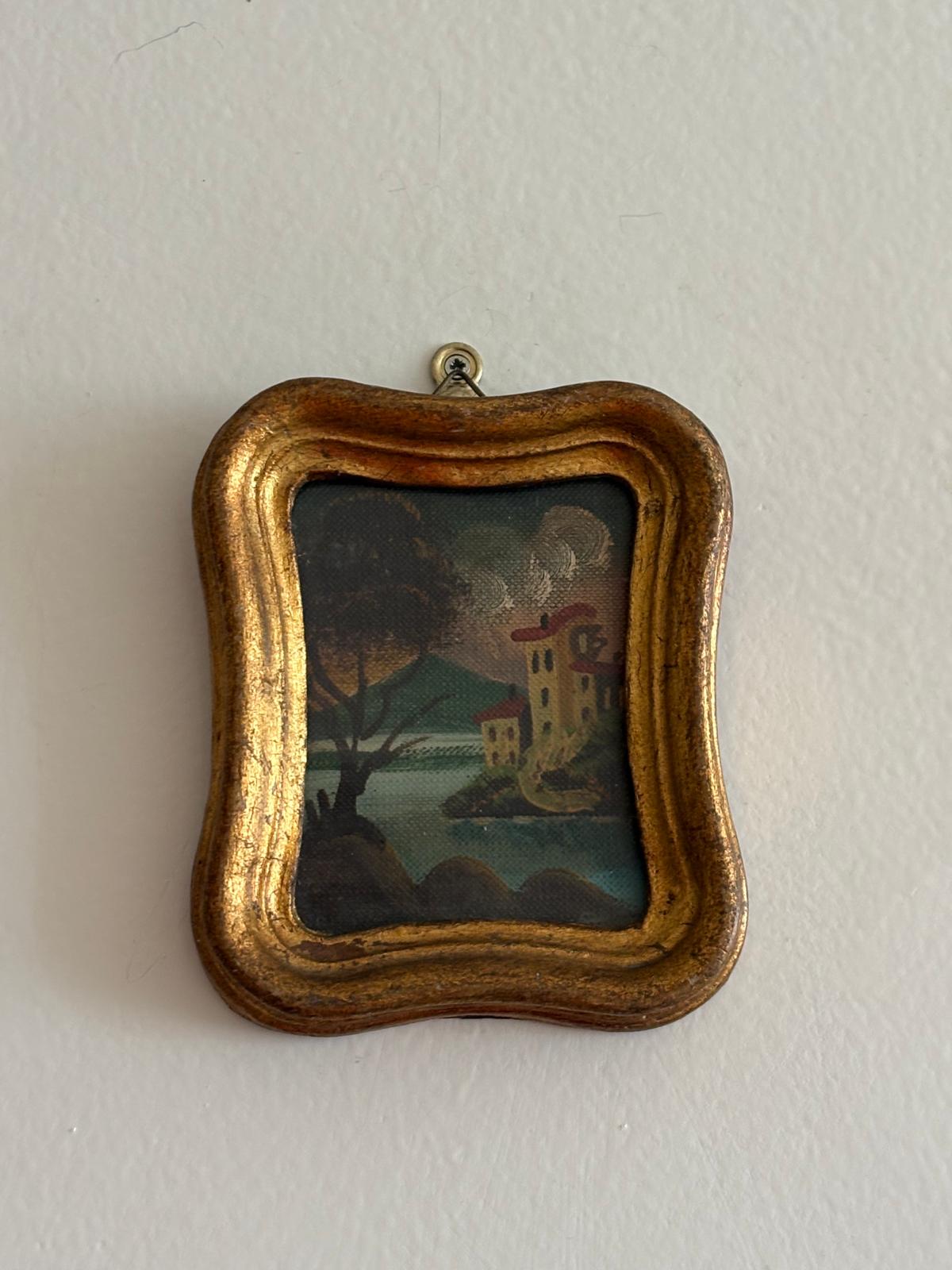 Vintage Italian Hand-Painted Miniature Landscape in Gilt Wood Frame - Collector & Curator