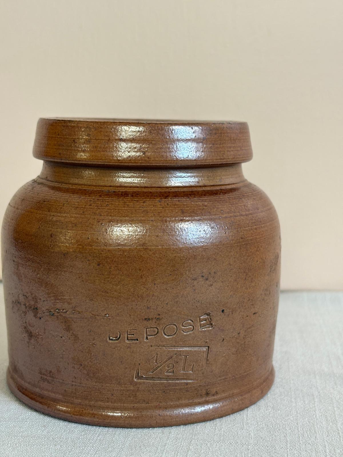 Vintage French Brown Glazed Stoneware 1/2 Liter Preserve Jar