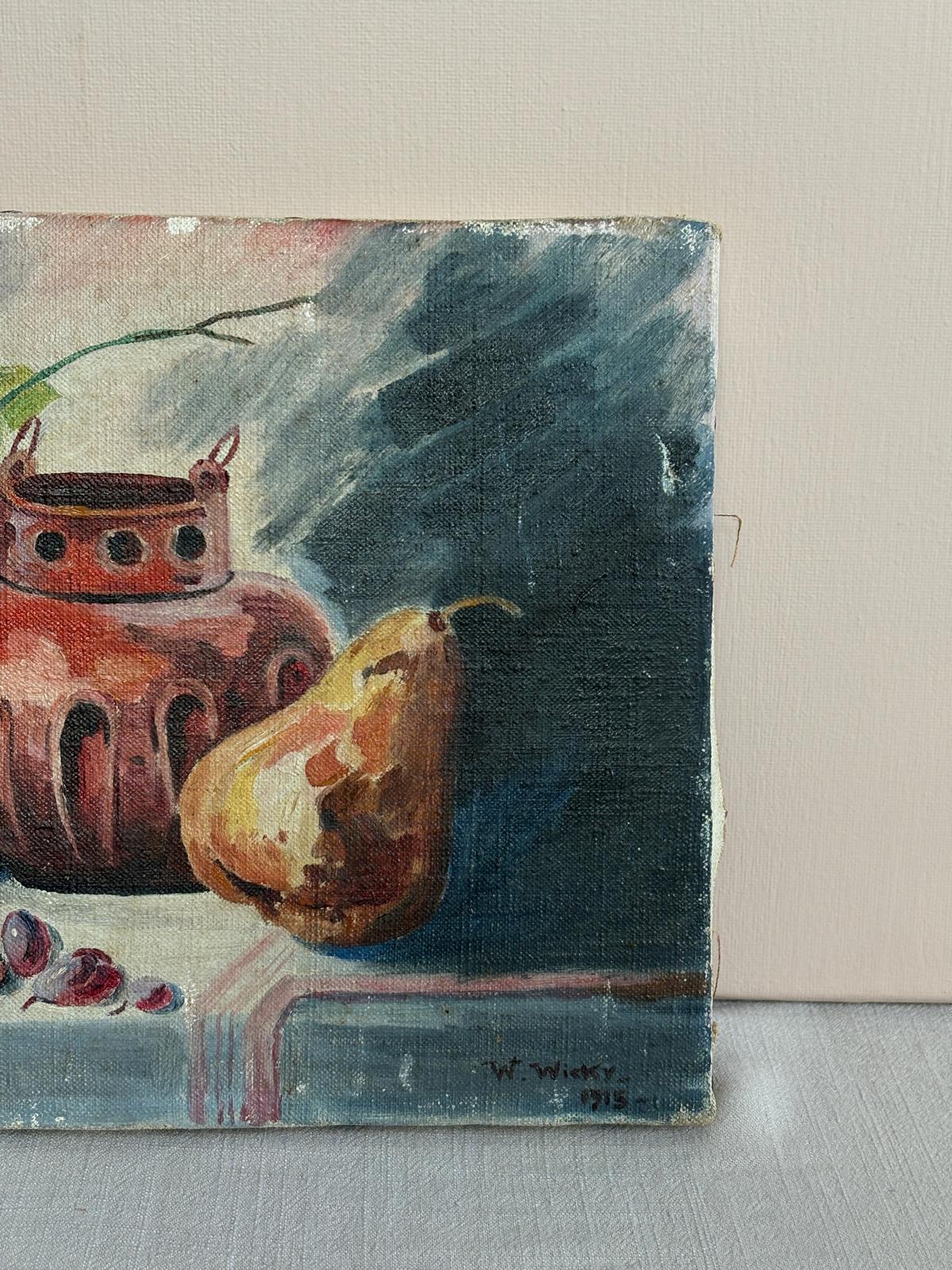 Antique 1915 Still Life Oil Painting,  Pears Grapes &  Vase