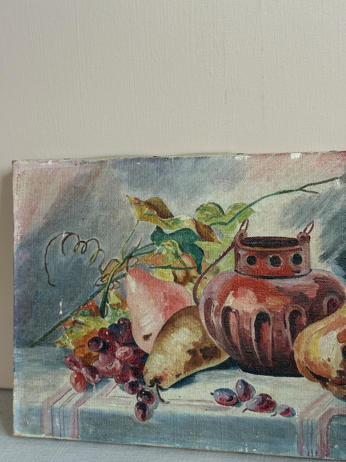 Antique 1915 Still Life Oil Painting,  Pears Grapes &  Vase