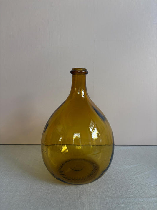 Vintage French Amber Glass Demijohn Bottle
