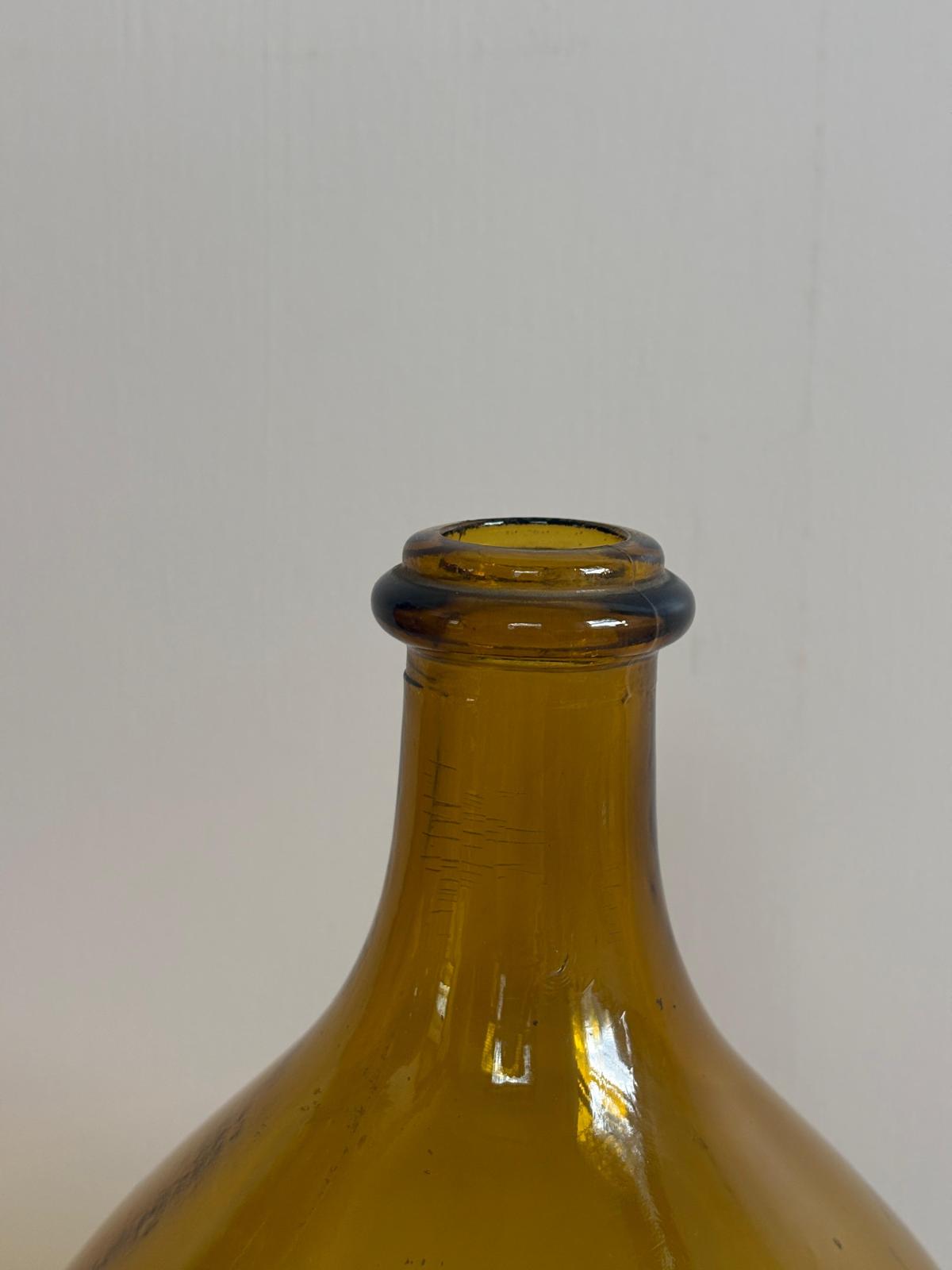 Vintage French Amber Glass Demijohn Bottle