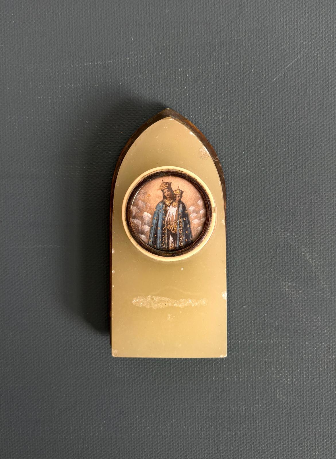 Vintage Madonna & Child Devotional Plaque with Chromolithograph with Brass Easel "B"