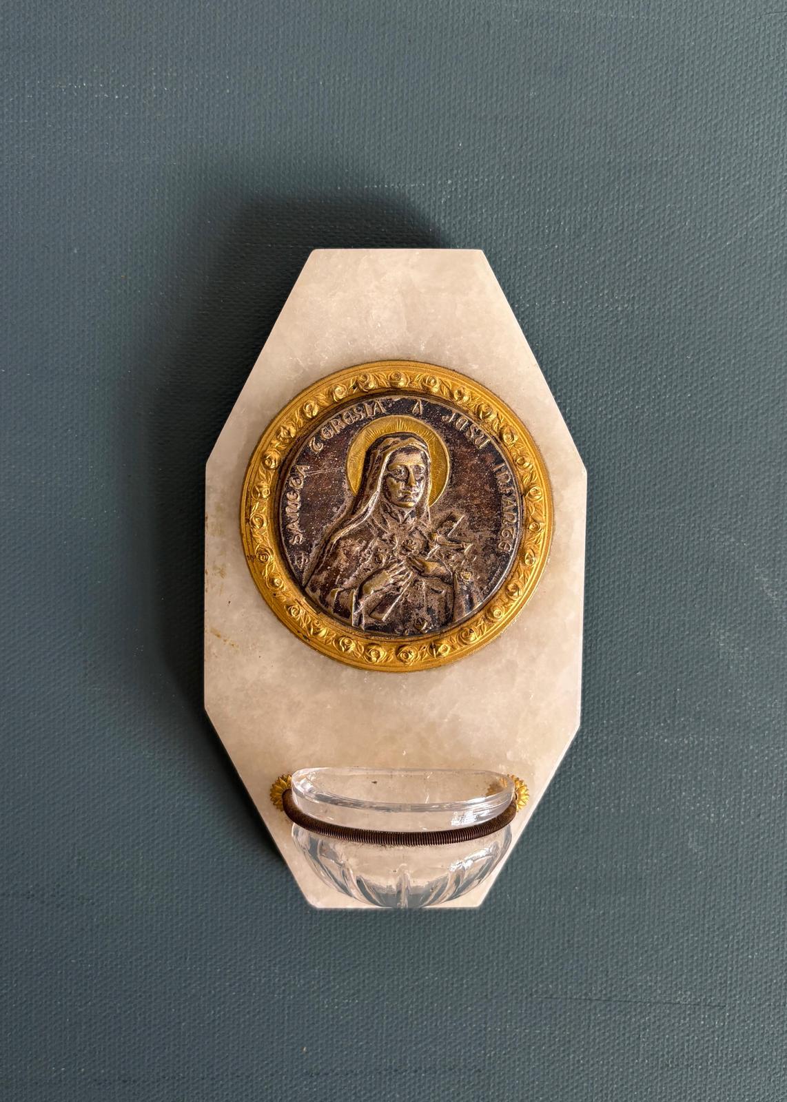 Vintage Saint Thérèse Alabaster Holy Water Font "D"