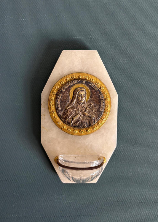 Vintage Saint Thérèse Alabaster Holy Water Font "D"