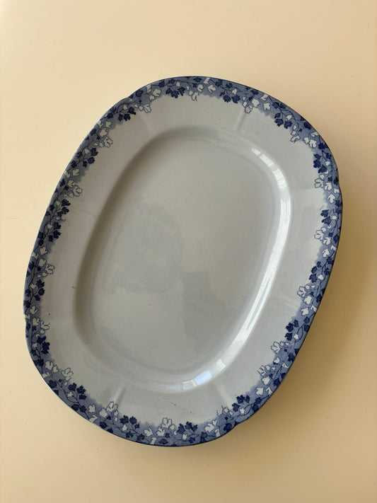 Antique Sarreguemines “Malva” Blue & White Oval Serving Platter