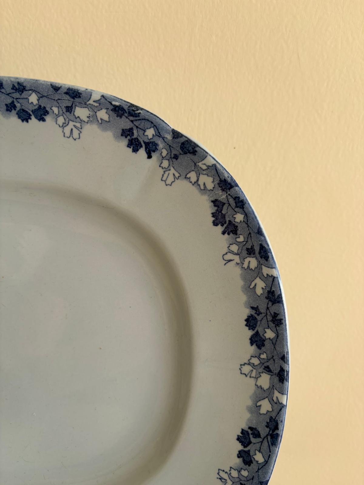 Antique Sarreguemines “Malva” Blue & White Oval Serving Platter
