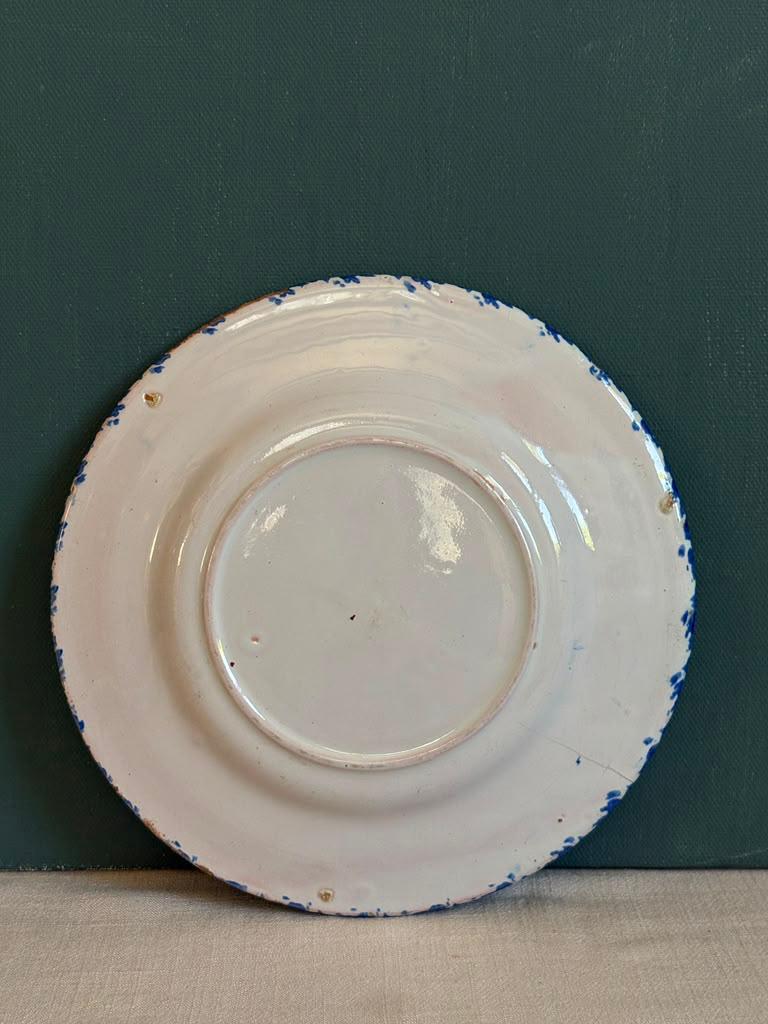 Antique French Blue &  White Proverb Plate; “Qui se fie trop à la beauté…”