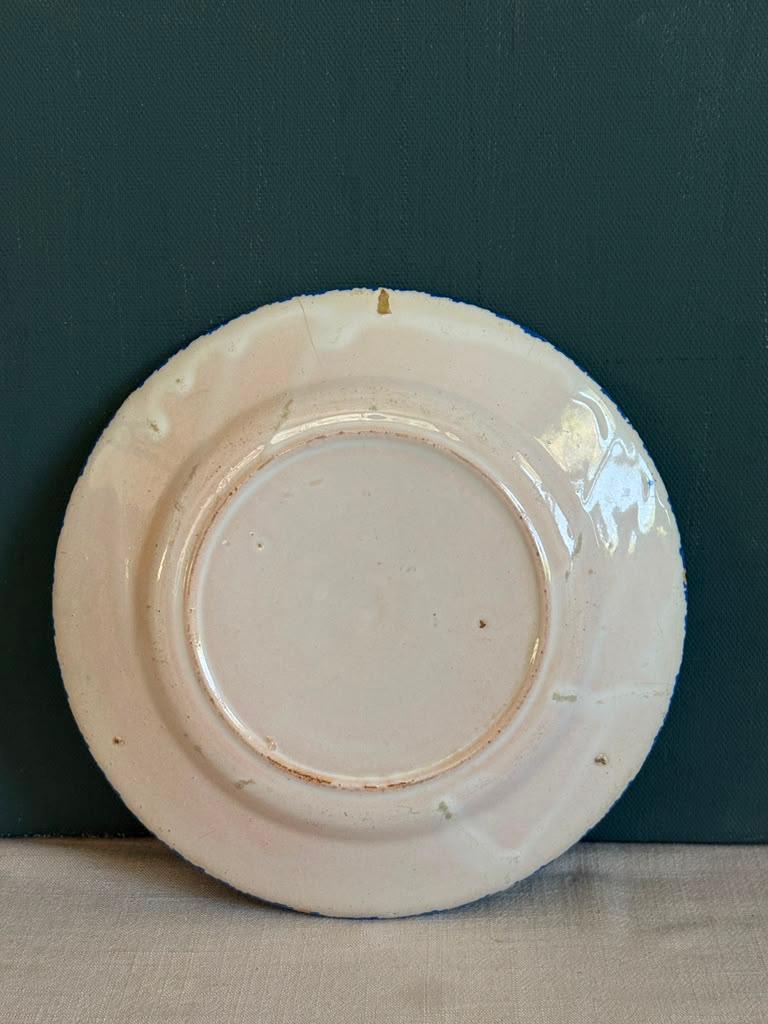 Antique French Blue & White Proverb Plate; “Les beaux serments d’amour ne durent pas toujours”