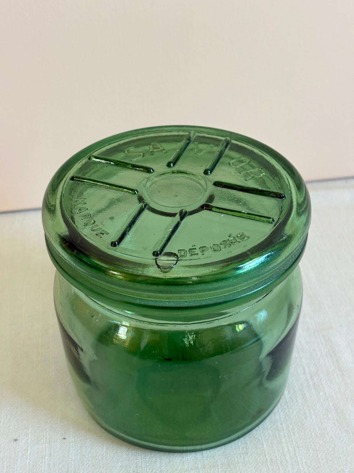 Vintage French SAVOR 1L Green Glass Preserving Jar with Original Lid