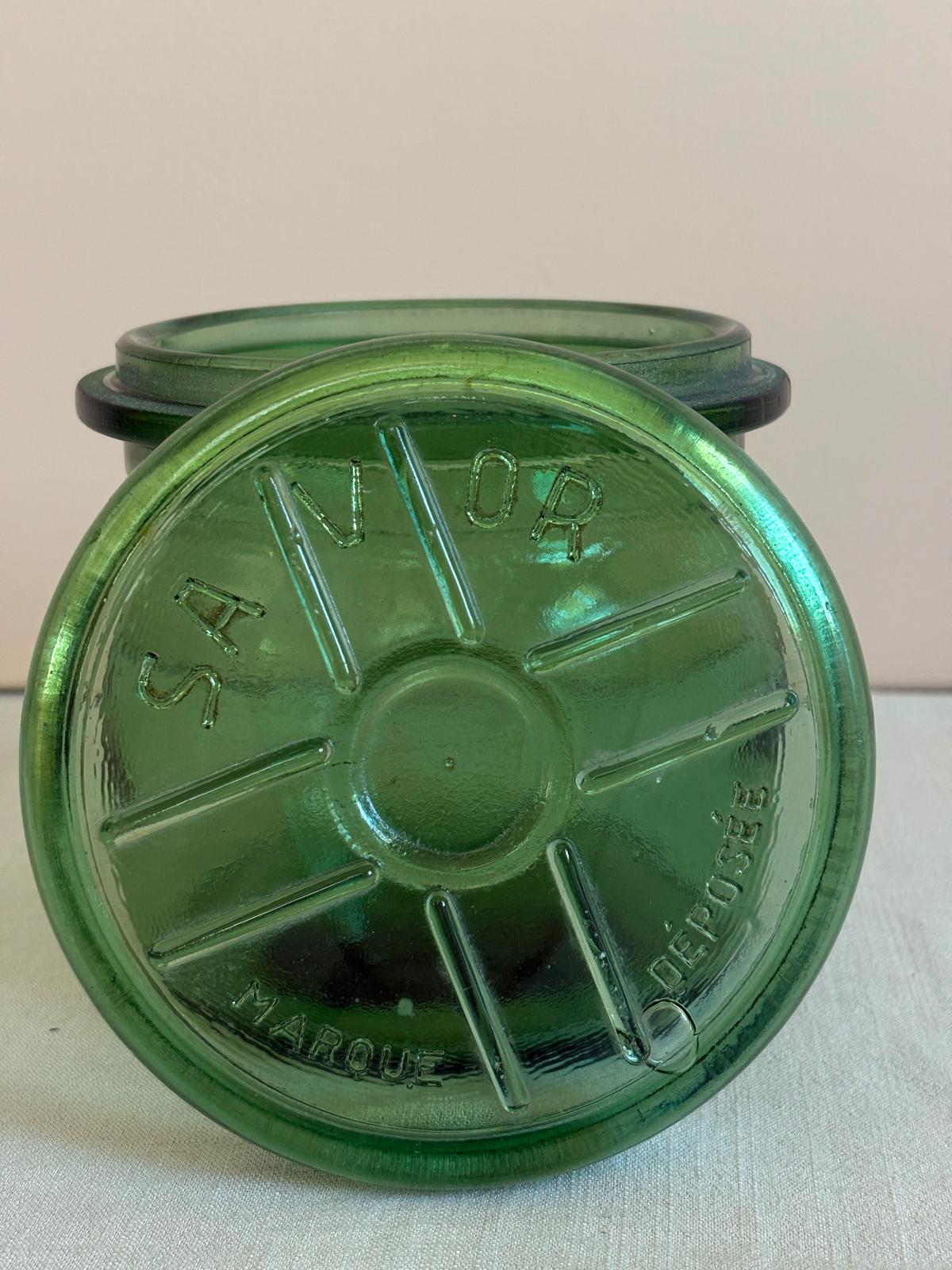 Vintage French SAVOR 1L Green Glass Preserving Jar with Original Lid