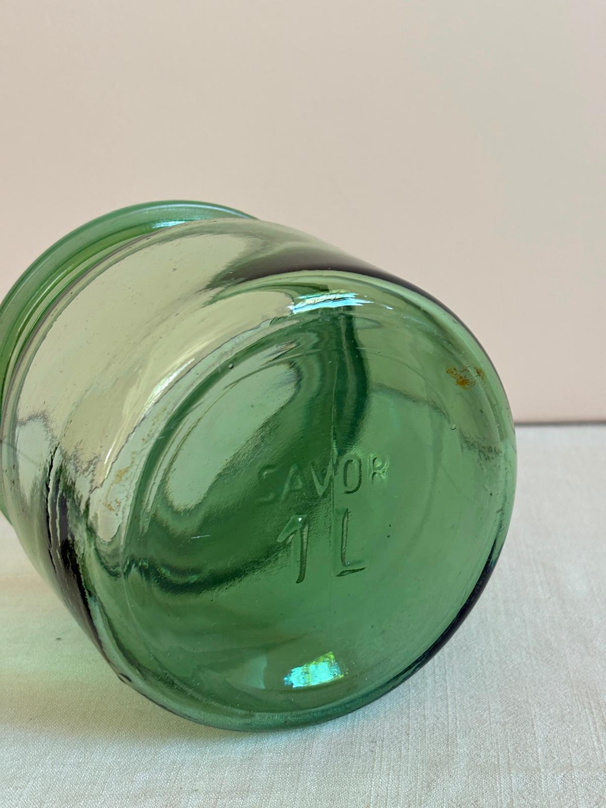 Vintage French SAVOR 1L Green Glass Preserving Jar with Original Lid