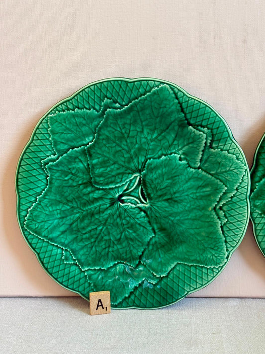 Vintage Gien France Green  Majolica Leaf Plate "A"