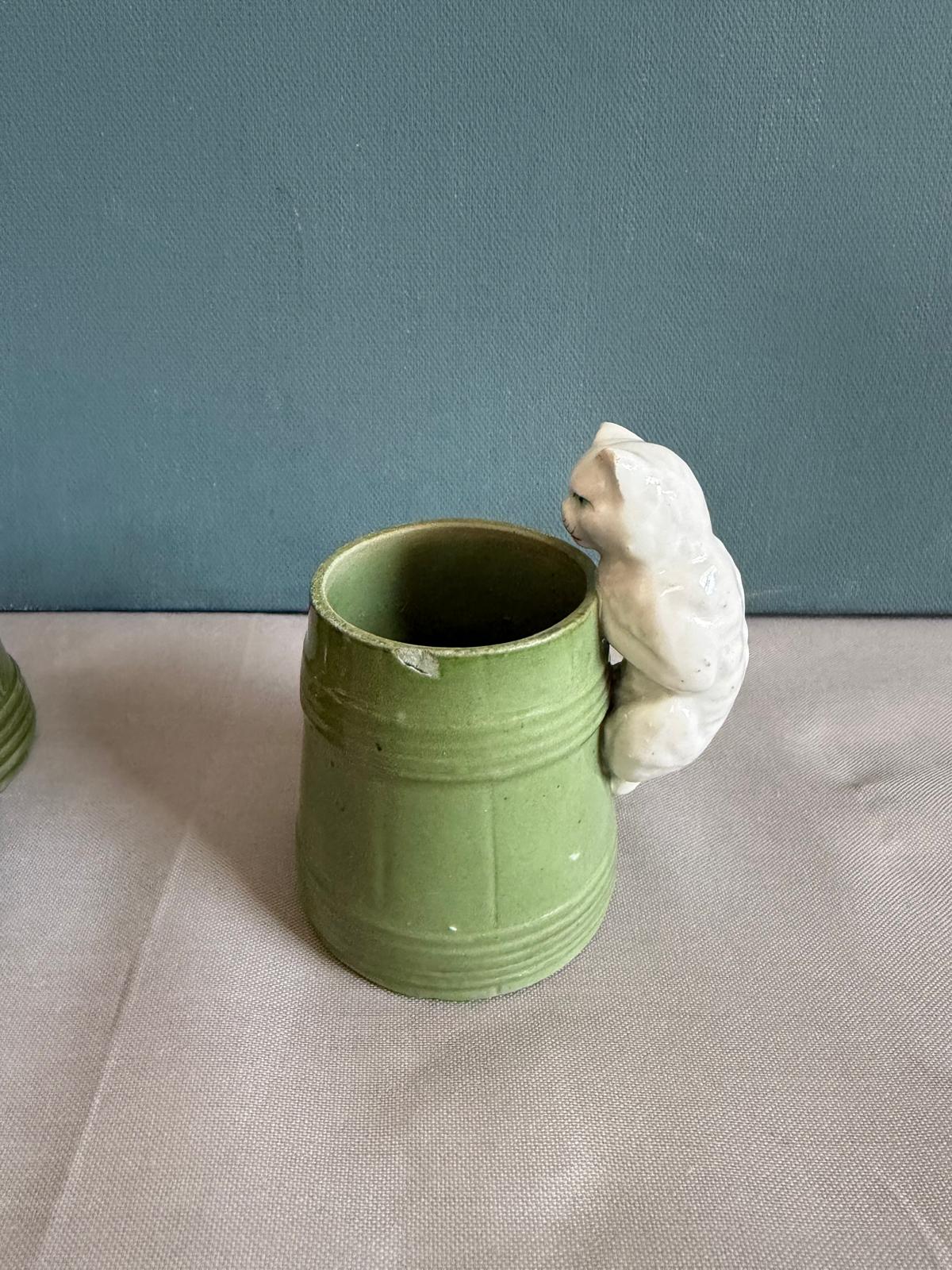Antique French Ceramic Cat Condiment Set