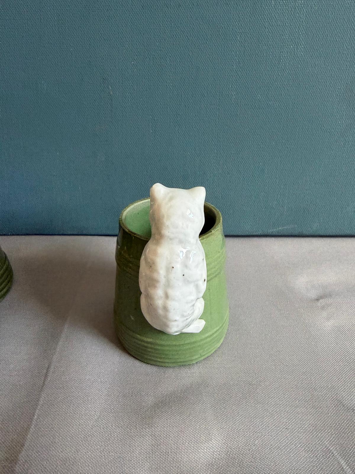 Antique French Ceramic Cat Condiment Set