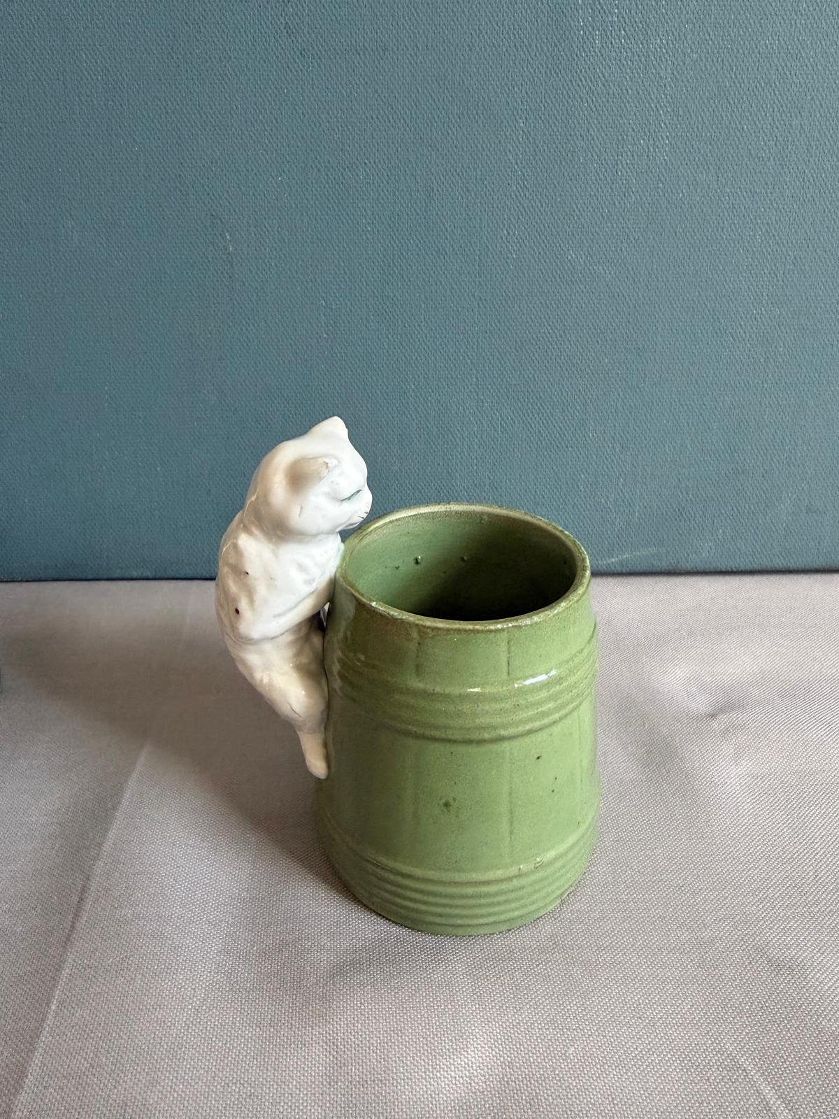 Antique French Ceramic Cat Condiment Set