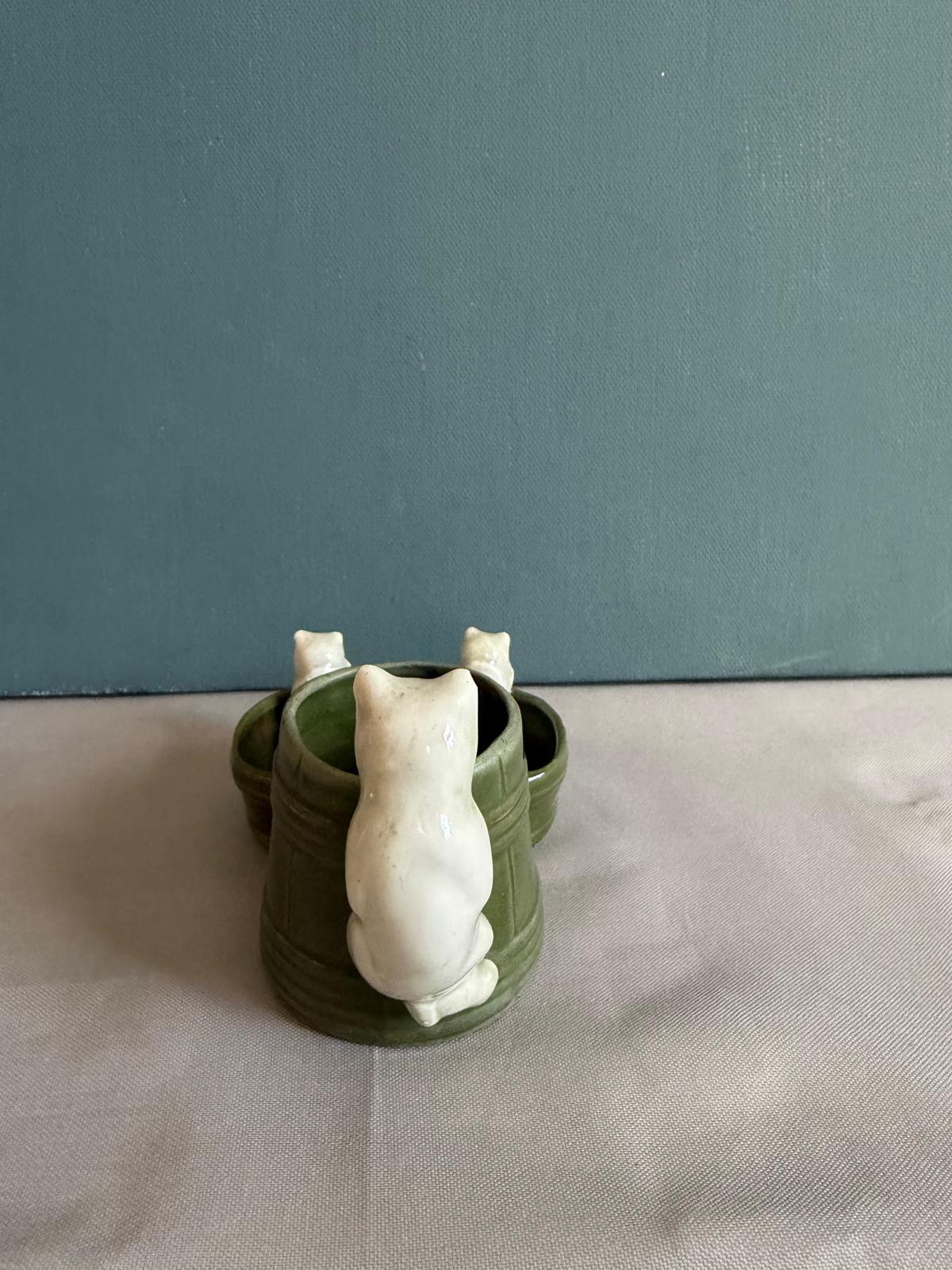 Antique French Ceramic Cat Condiment Set