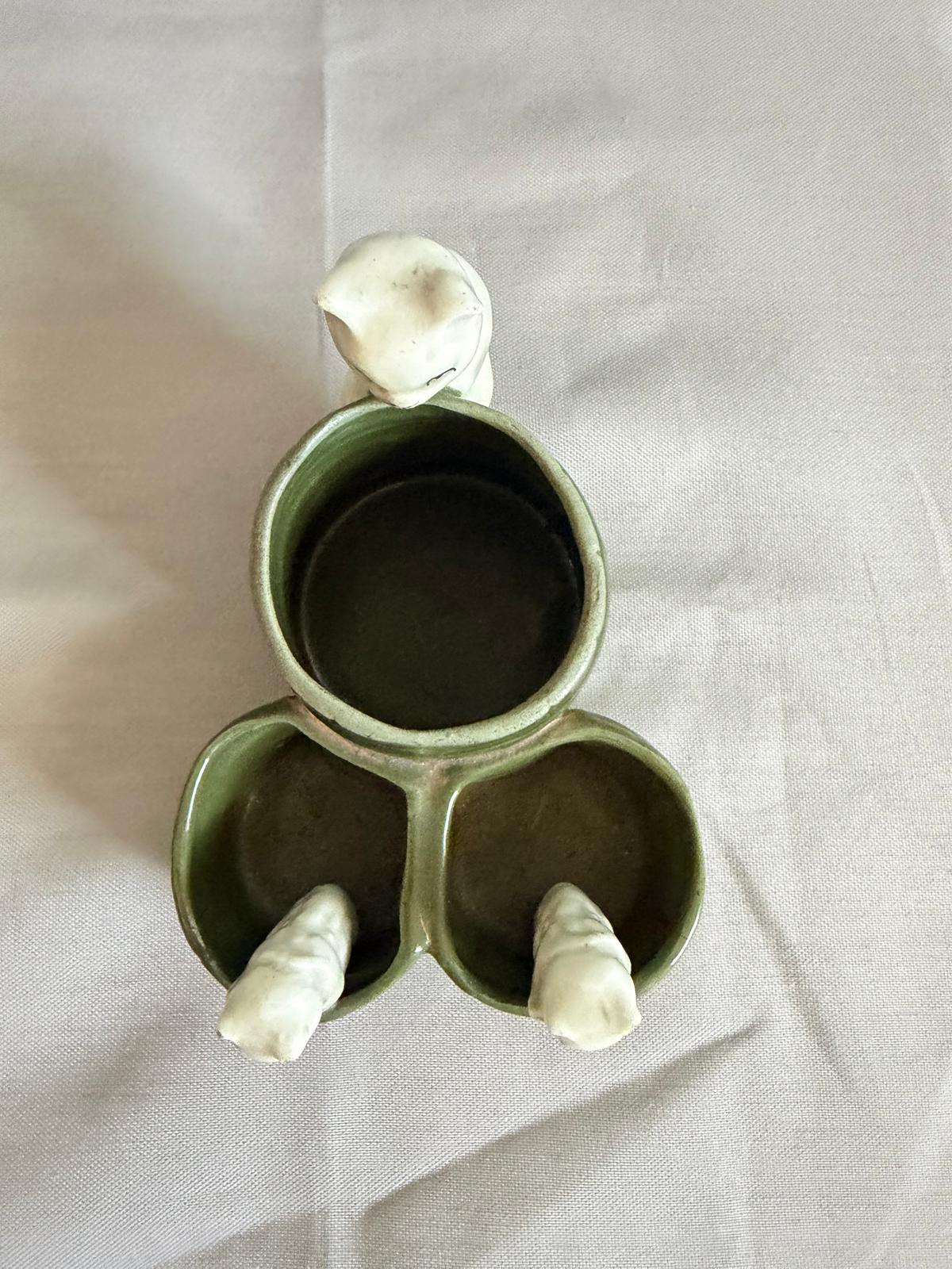Antique French Ceramic Cat Condiment Set