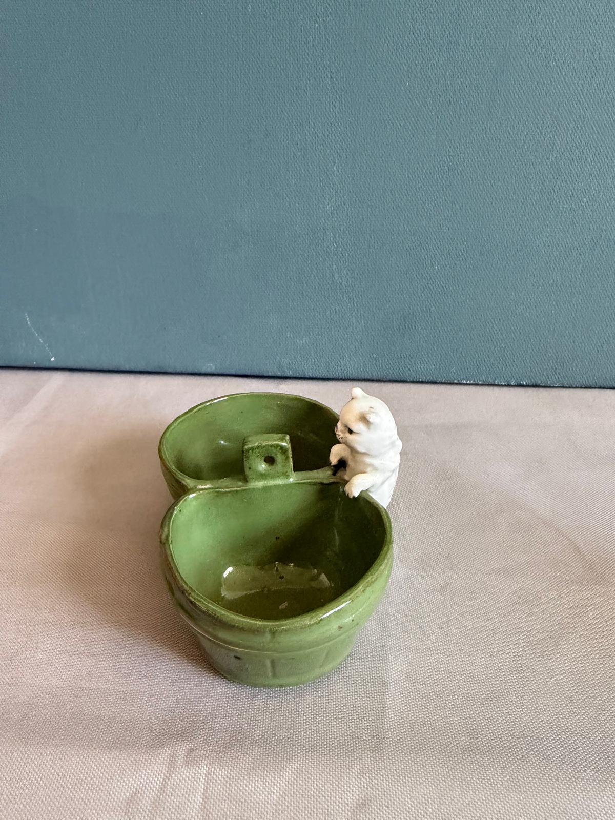 Antique French Ceramic Cat Condiment Set