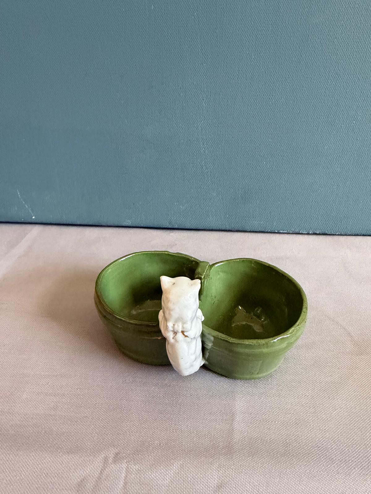 Antique French Ceramic Cat Condiment Set