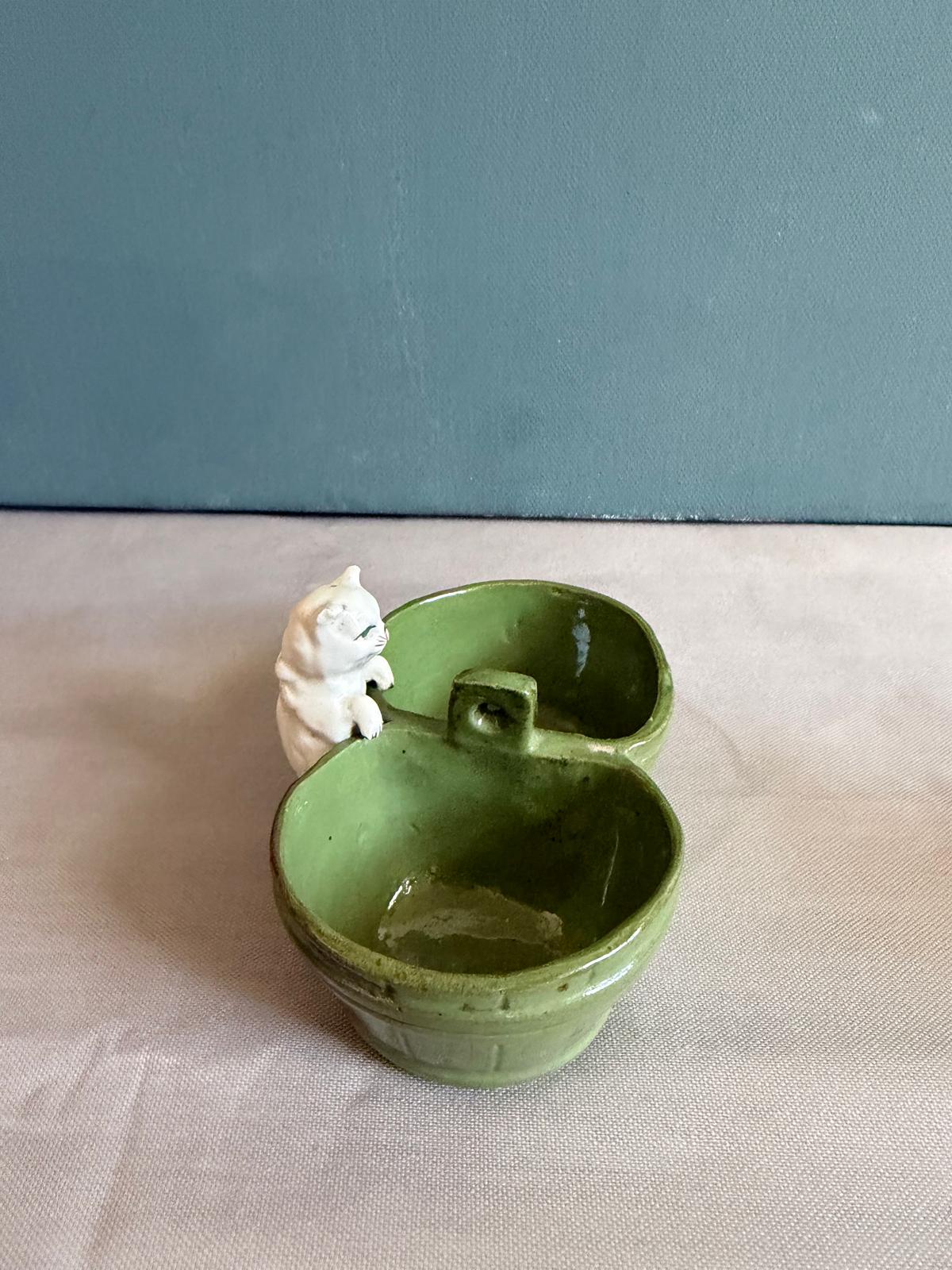 Antique French Ceramic Cat Condiment Set