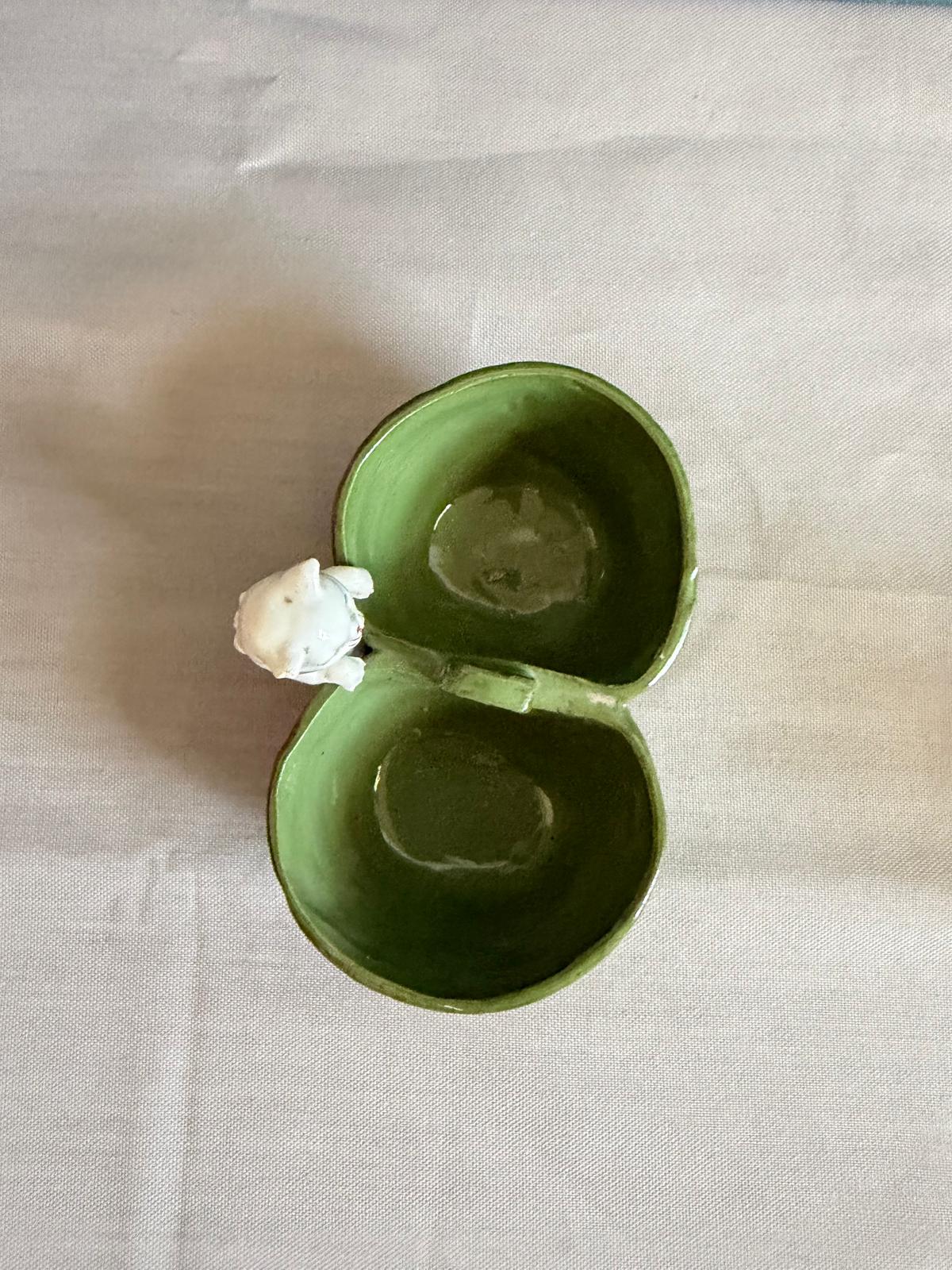 Antique French Ceramic Cat Condiment Set
