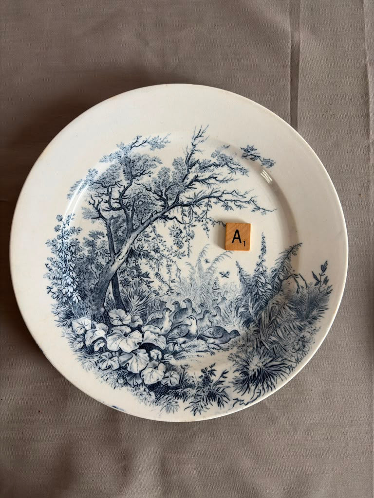 Antique Sarreguemines “Sylva”  Blue Transferware Plates "A" & "B"