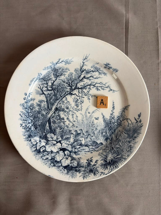 Antique Sarreguemines “Sylva”  Blue Transferware Plates "A" & "B"